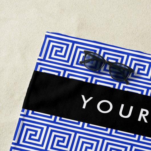 Griechischer Meander Key Blue, Ihr Name, personali Strandtuch (Beispiel)