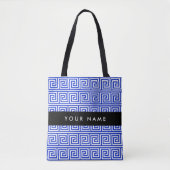 Griechischer Meander Key Blue, Ihr Name, personali Tasche (Vorderseite)
