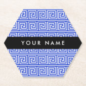 Griechischer Meander Key Blue, Ihr Name, personali Untersetzer (Vorderseite)