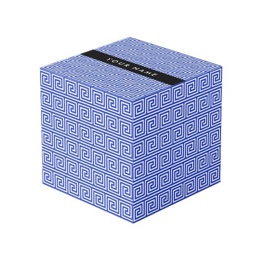 Griechischer Meander Key Blue, Ihr Name, personali Würfel (Vorderseite Schrägansicht)