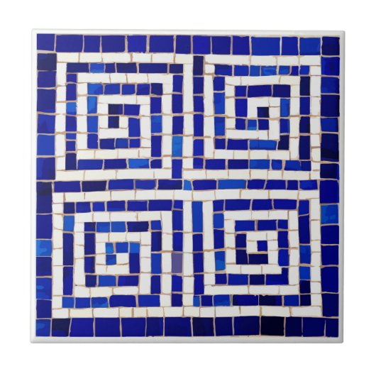 Griechischer Meander Key Broken Mosaic Tile Fliese (Vorderseite)