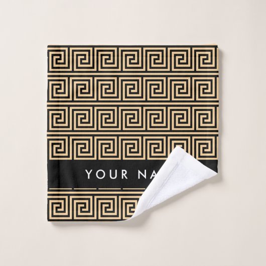 Griechischer Meander Key Brown, Ihr Name, personal Badhandtuch Set (Waschlappen)
