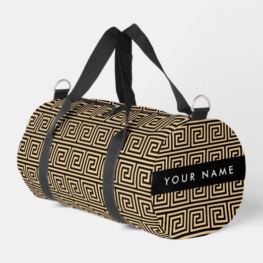 Griechischer Meander Key Brown, Ihr Name, personal Duffle Bag (Linke Seite)