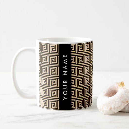 Griechischer Meander Key Brown, Ihr Name, personal Kaffeetasse (Mit Donut)