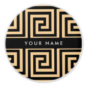 Griechischer Meander Key Brown, Ihr Name, personal Keramikknauf (Vorderseite)