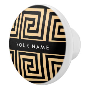 Griechischer Meander Key Brown, Ihr Name, personal Keramikknauf