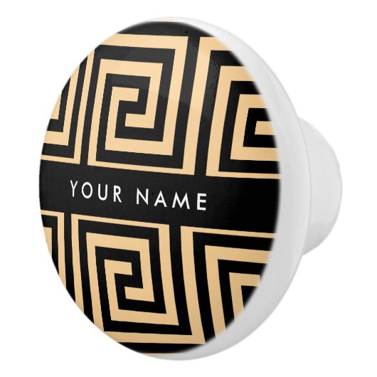 Griechischer Meander Key Brown, Ihr Name, personal Keramikknauf (Rechts)