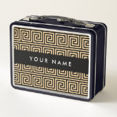 Griechischer Meander Key Brown, Ihr Name, personal Metall Brotdose (Rückseite)