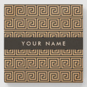 Griechischer Meander Key Brown, Ihr Name, personal Steinuntersetzer (Vorderseite)