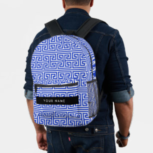 Griechischer Meander Key H Blue, Ihr Name, persona Bedruckter Rucksack