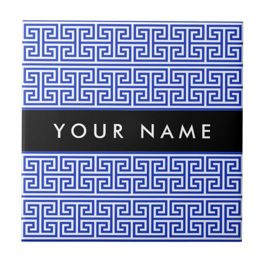Griechischer Meander Key H Blue, Ihr Name, persona Fliese (Vorderseite)