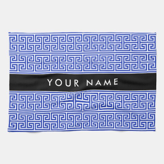 Griechischer Meander Key H Blue, Ihr Name, persona Geschirrtuch (Horizontal)