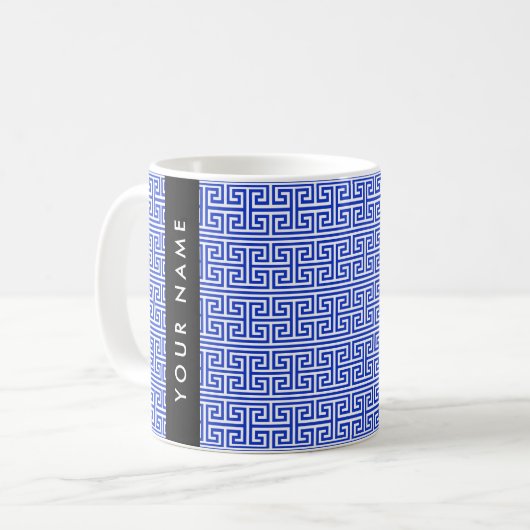 Griechischer Meander Key H Blue, Ihr Name, persona Kaffeetasse (Vorderseite Links)