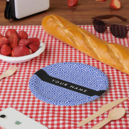 Griechischer Meander Key H Blue, Ihr Name, persona Pappteller