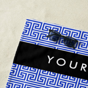 Griechischer Meander Key H Blue, Ihr Name, persona Strandtuch