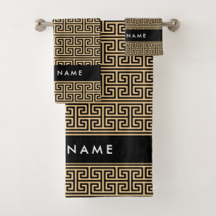 Griechischer Meander Key H Brown, Ihr Name, person Badhandtuch Set