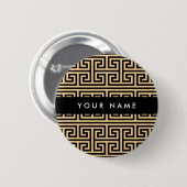 Griechischer Meander Key H Brown, Ihr Name, person Button (Vorne & Hinten)