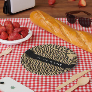 Griechischer Meander Key H Brown, Ihr Name, person Pappteller