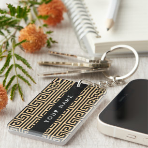 Griechischer Meander Key H Brown, Ihr Name, person Schlüsselanhänger