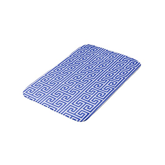 Griechischer Meander Key Square H Pattern Blau Badematte (Schrägansicht)