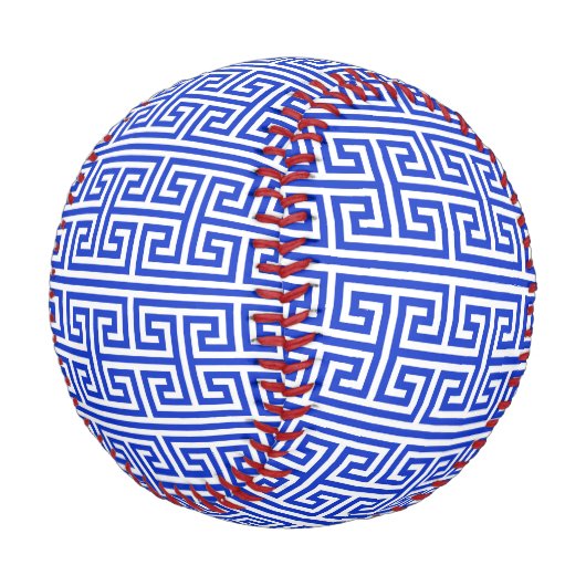 Griechischer Meander Key Square H Pattern Blau Baseball (Schrägansicht)