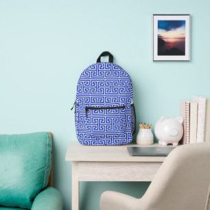 Griechischer Meander Key Square H Pattern Blau Bedruckter Rucksack