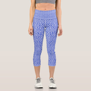 Griechischer Meander Key Square H Pattern Blau Capri Leggings