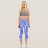 Griechischer Meander Key Square H Pattern Blau Capri Leggings (Vorderseite)