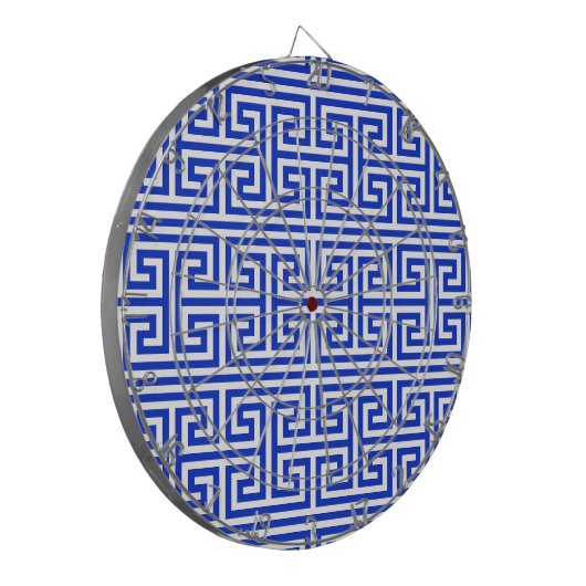 Griechischer Meander Key Square H Pattern Blau Dartscheibe (Vorderseite Links)