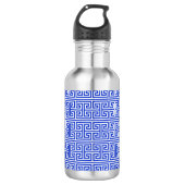Griechischer Meander Key Square H Pattern Blau Edelstahlflasche (Vorderseite)
