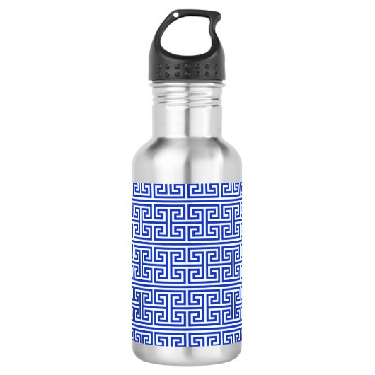 Griechischer Meander Key Square H Pattern Blau Edelstahlflasche (Vorderseite)