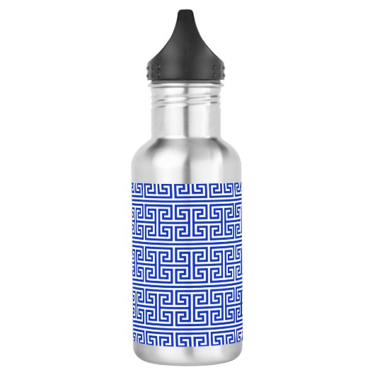 Griechischer Meander Key Square H Pattern Blau Edelstahlflasche (Links)