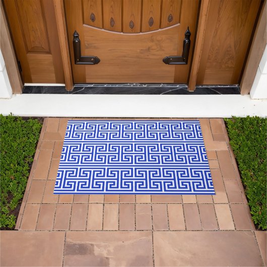 Griechischer Meander Key Square H Pattern Blau Fußmatte (Außenbereich)