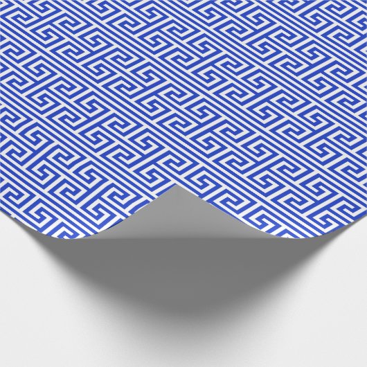 Griechischer Meander Key Square H Pattern Blau Geschenkpapier (Ecke)