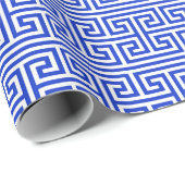 Griechischer Meander Key Square H Pattern Blau Geschenkpapier (Rolleneckpunkt)