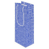 Griechischer Meander Key Square H Pattern Blau Geschenktüte Für Weinflaschen (Vorderseite Schrägansicht)