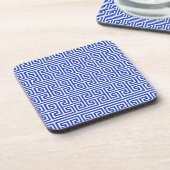 Griechischer Meander Key Square H Pattern Blau Getränkeuntersetzer (Linke Seite)