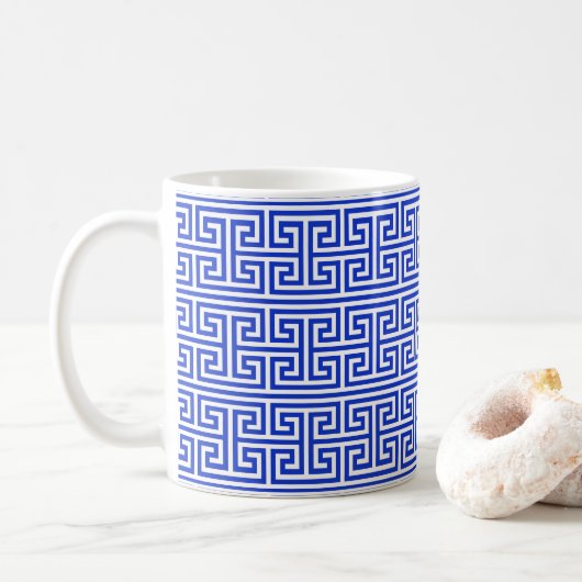 Griechischer Meander Key Square H Pattern Blau Kaffeetasse (Mit Donut)