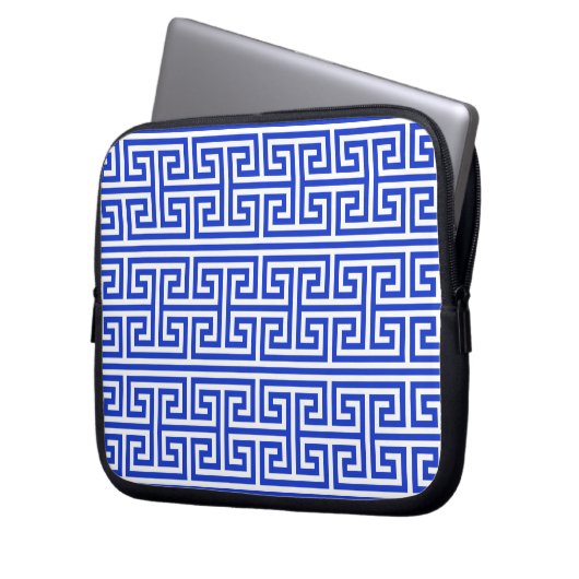 Griechischer Meander Key Square H Pattern Blau Laptopschutzhülle (Vorderseite Links)