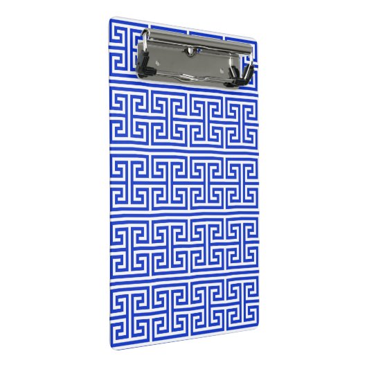 Griechischer Meander Key Square H Pattern Blau Mini Klemmbrett (Schrägansicht)