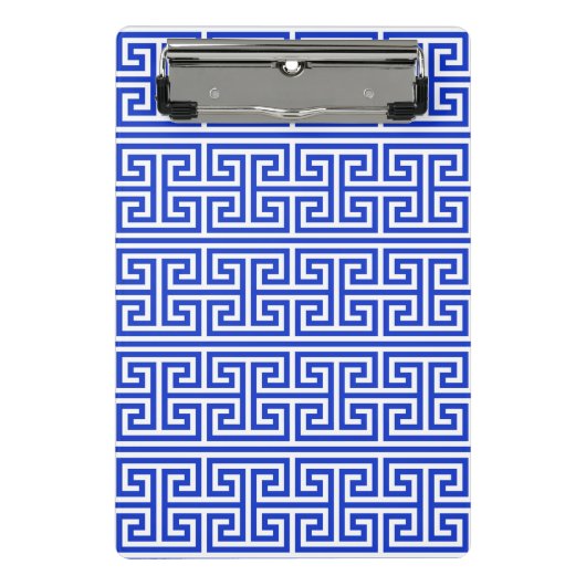 Griechischer Meander Key Square H Pattern Blau Mini Klemmbrett (Vorderseite)