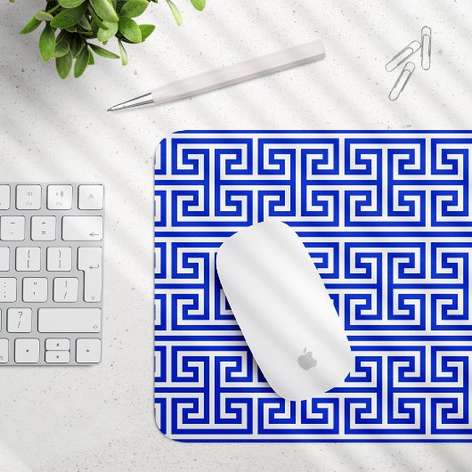 Griechischer Meander Key Square H Pattern Blau Mousepad