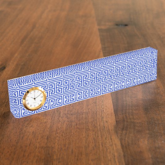Griechischer Meander Key Square H Pattern Blau Namensplakette (Seite)