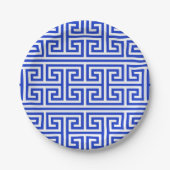 Griechischer Meander Key Square H Pattern Blau Pappteller (Vorderseite)