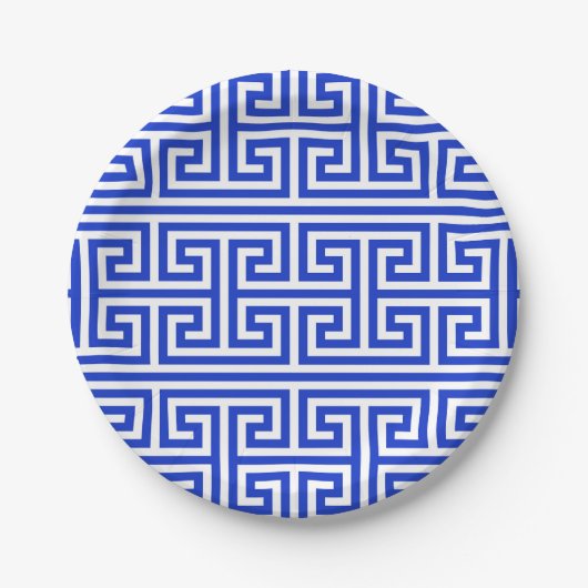 Griechischer Meander Key Square H Pattern Blau Pappteller (Vorderseite)