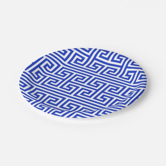 Griechischer Meander Key Square H Pattern Blau Pappteller (Schrägansicht)