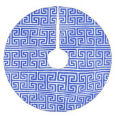 Griechischer Meander Key Square H Pattern Blau Polyester Weihnachtsbaumdecke (Vorderseite)
