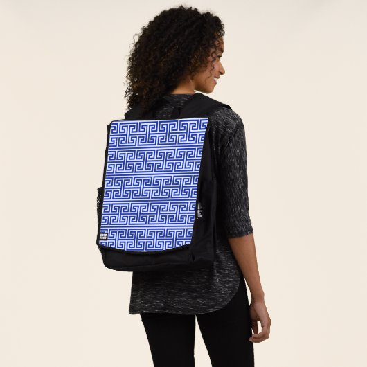 Griechischer Meander Key Square H Pattern Blau Rucksack (Ausgewaschen)