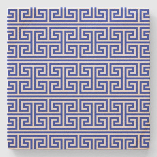 Griechischer Meander Key Square H Pattern Blau Steinuntersetzer (Vorderseite)