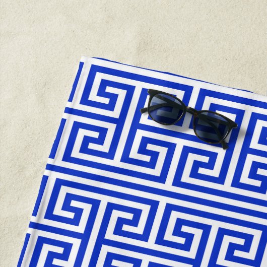 Griechischer Meander Key Square H Pattern Blau Strandtuch (Beispiel)
